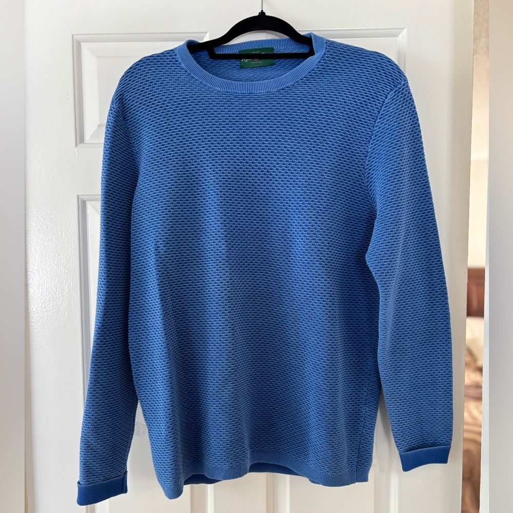 Alan Paine England Blue Textured Crewneck Sweater - 100% Cotton - Size XL